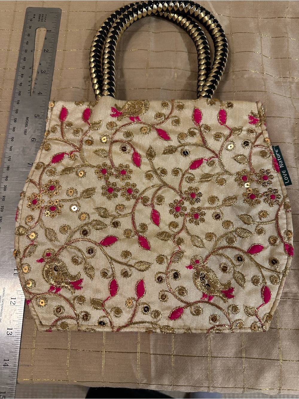 Embroidered Cream & Pink Evening Handbag